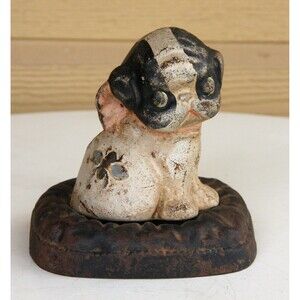 Antique 1914 Cast Iron Hubley PUPPO dog on a pillow BANK